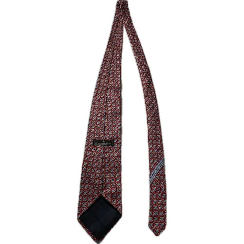 Ermenegildo Zegna Silk Red Tie Print 58” 3.5 Floral